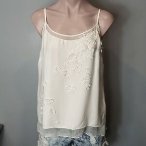 Elie Tahari Cream Floral Embroidered Tank Top